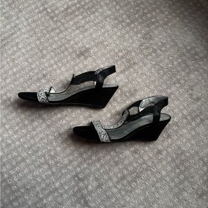 New York Transit Black and Silver Rhinestone Wedges